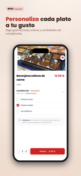 Personalización de un plato eligiendo guarnición y extras