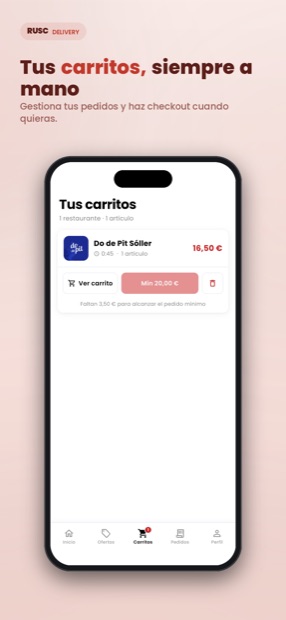 Listado de carritos activos con su importe y pedido mínimo