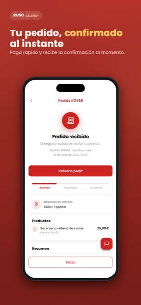 Confirmación del pedido con su resumen y dirección de entrega